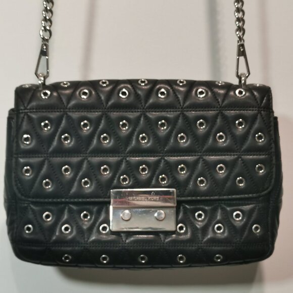 Black/Silver Sloan Quilted & Grommeted Lamb Organizer Crossbody #248 - Picture 1 of 16